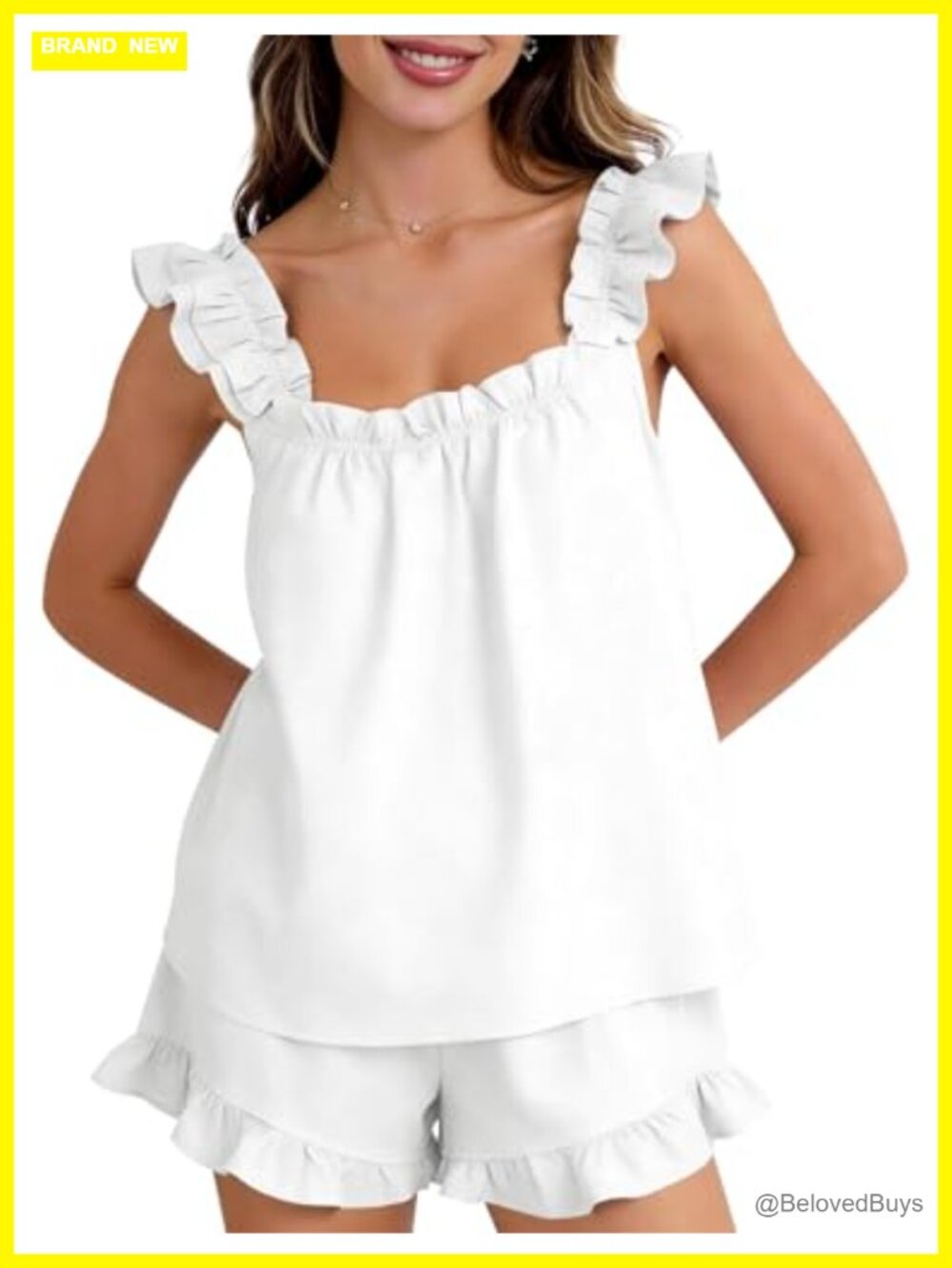 Kissonic Womens Ruffle Pajamas Set Sleeveless Square Neck Bridal Pjs